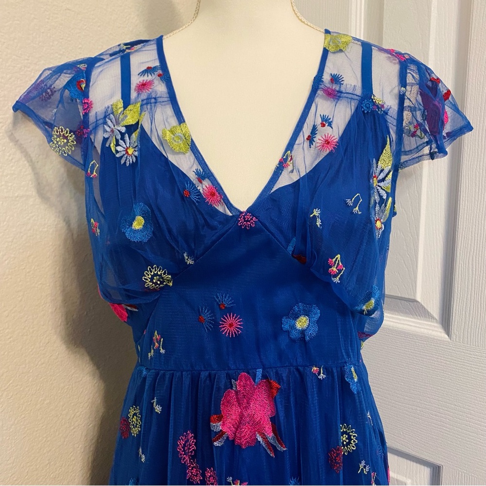 Tracy Reese for Anthropologie, Embroidered Topaz Blue Dress, Size M - Picture 9 of 12